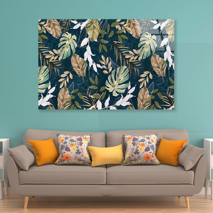 Beautiful Pattern of Tropical Leaves Acrylic Glass Print Tempered Glass Wall Art 100% Made in Australia Ready to Hang - Bella Home Decor