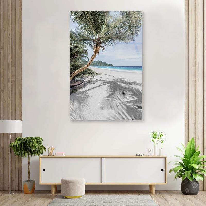 Coconut Trees with Shadows Beach 3D Design Acrylic Glass Print Tempered Glass Wall Art 100% Made in Australia Ready to Hang