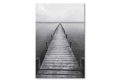 Wooden Pier On Lake  B&W View Wall Art Decor 100% Australian Made