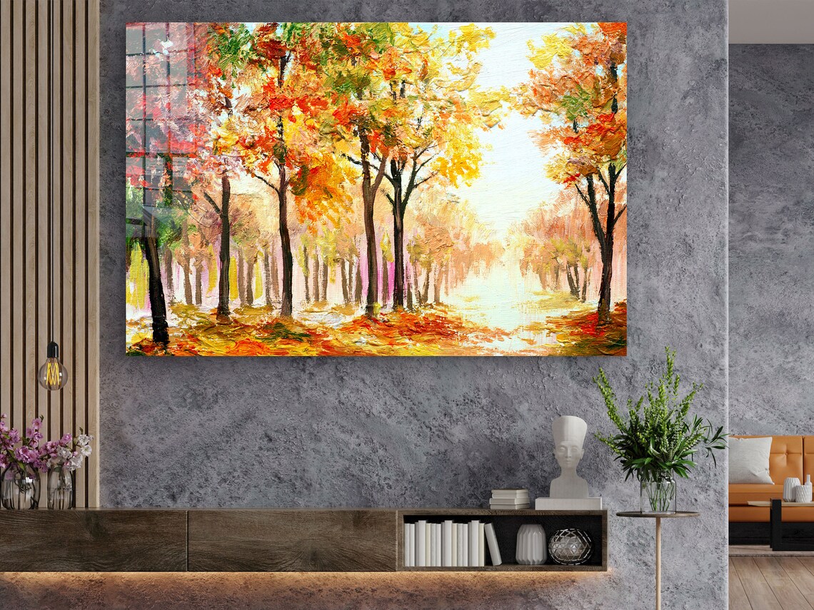 Autumn Trees Painting UV Direct Aluminum Print Australian Made Quality