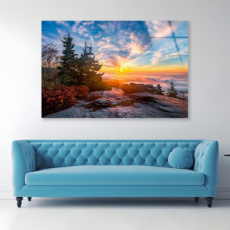 Mountains Sunrise Blue Ridge Parkway North Carolina Acrylic Glass Print Tempered Glass Wall Art 100% Made in Australia Ready to Hang