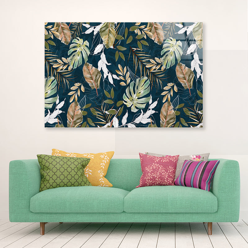 Beautiful Pattern of Tropical Leaves Acrylic Glass Print Tempered Glass Wall Art 100% Made in Australia Ready to Hang - Bella Home Decor