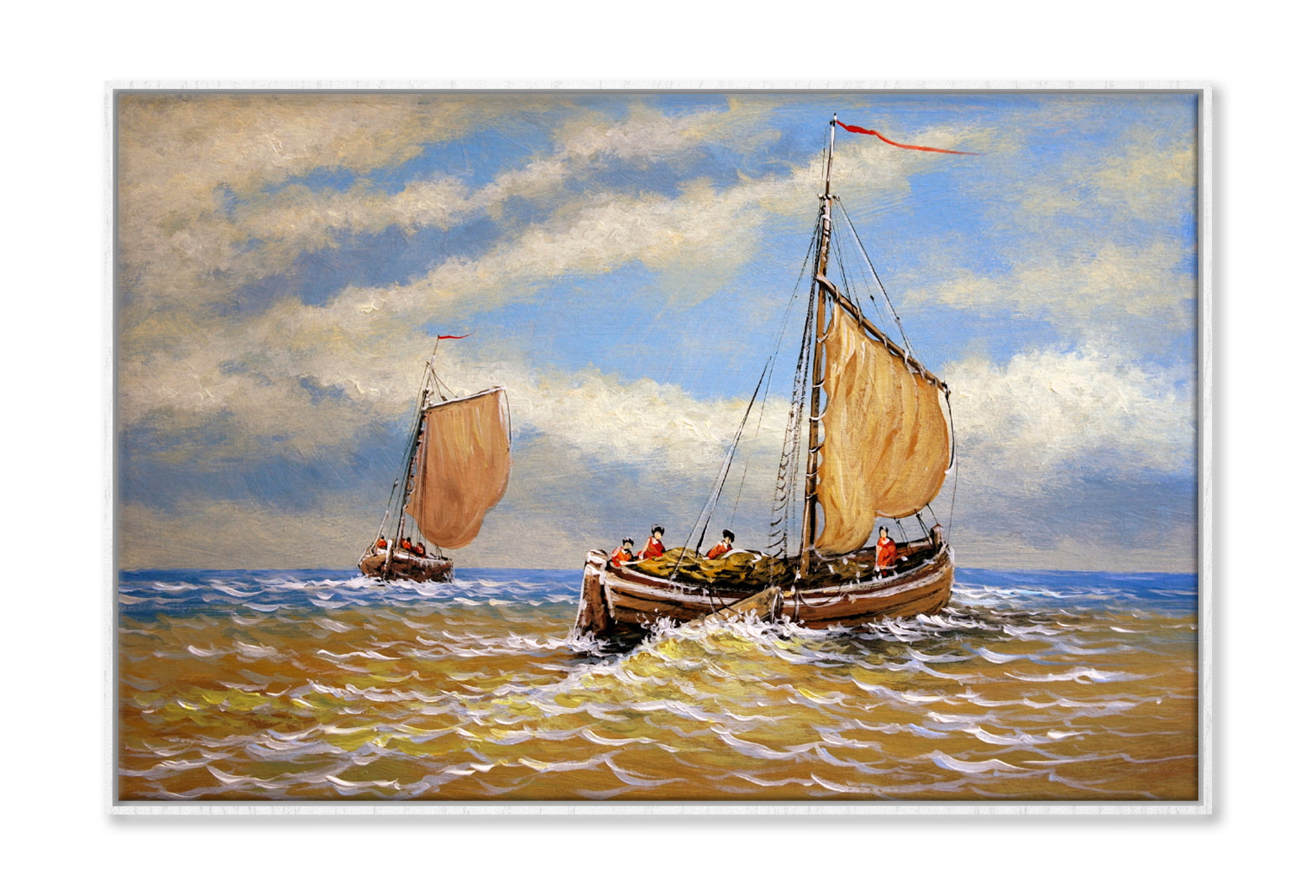 Sailing Boat in the Sea & Cloudy Sky Oil Painting Wall Art Limited Edition High Quality Print Canvas Box Framed White