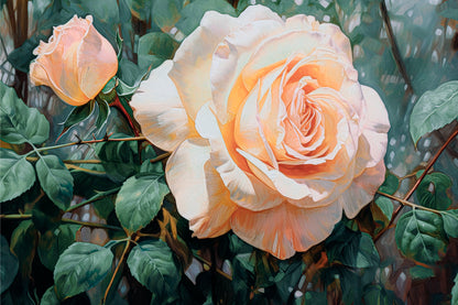 Creamy Apricot-Hued Rose in Full Bloom Oil Painting Wall Art Decor 100% Australian Made