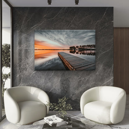 Wooden Lake Pier Sunset Dirkshorn Netherlands Wall Art Decor 100% Australian Made - Bella Home Decor