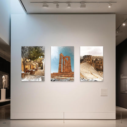 3pcs Greece Ruins Vintage Greek Historic Landscape Wall Art Set Canvas Framed 40x60cm - High Quality Print 100% Australian Made Wall Canvas Ready to Hang