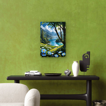 Alpine Blue Lake Mountain View 40x60cm Metal Print Ready to Hang - Bella Home Decor