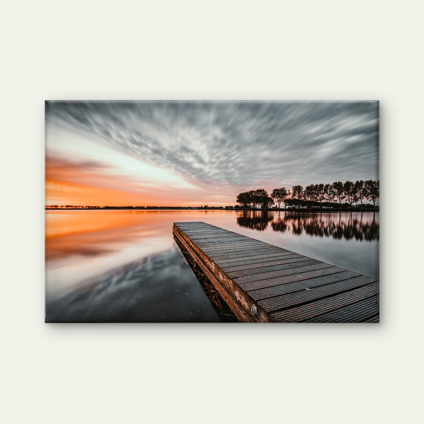 Wooden Lake Pier Sunset Dirkshorn Netherlands Wall Art Decor 100% Australian Made - Bella Home Decor