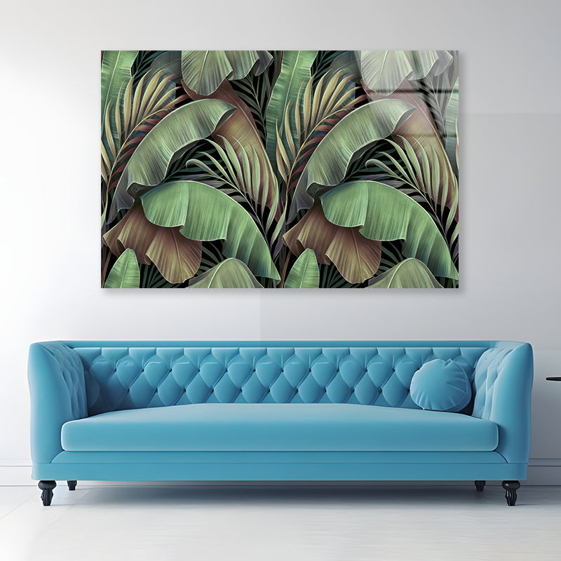 Banana Leaves Abstract Design Acrylic Glass Print Tempered Glass Wall Art 100% Made in Australia Ready to Hang - Bella Home Decor