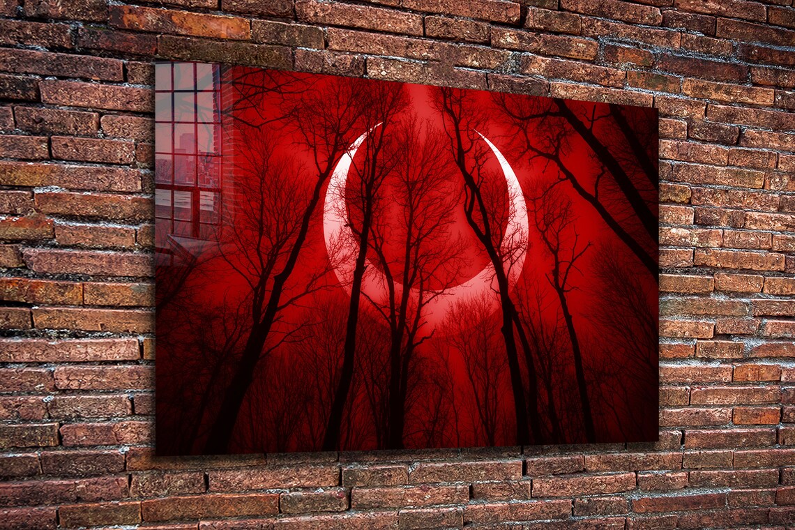 Red Sky Moon with Trees UV Direct Aluminum Print Australian Made Quality