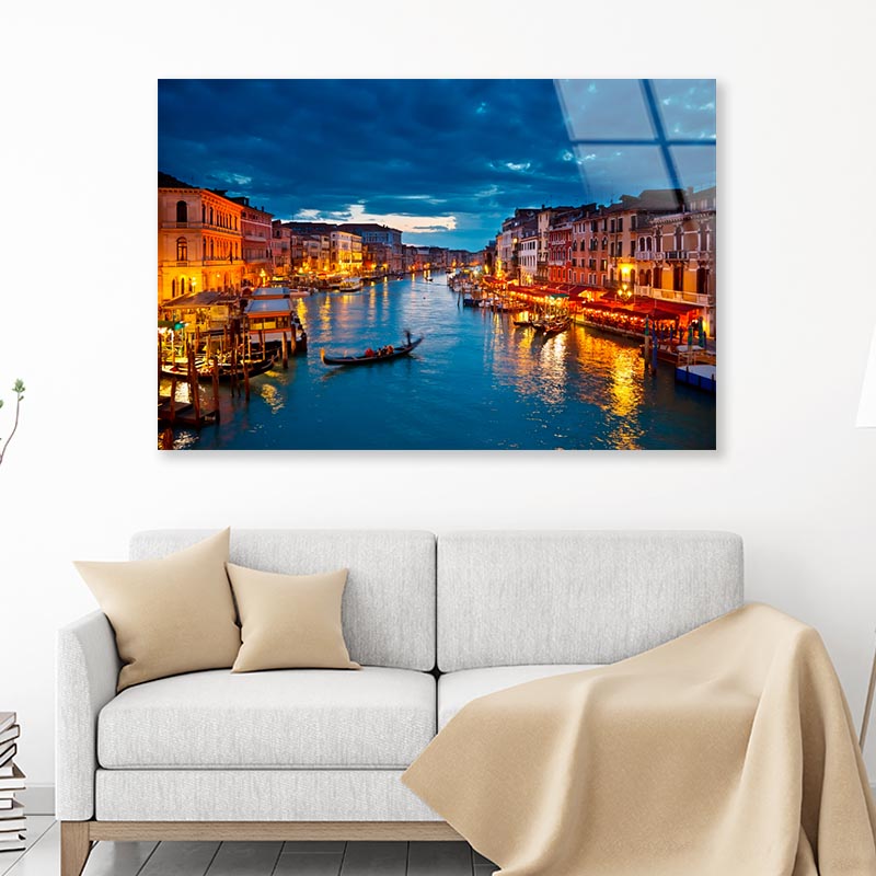 Grand Canal at Night, Venice Acrylic Glass Print Tempered Glass Wall Art 100% Made in Australia Ready to Hang - Bella Home Decor