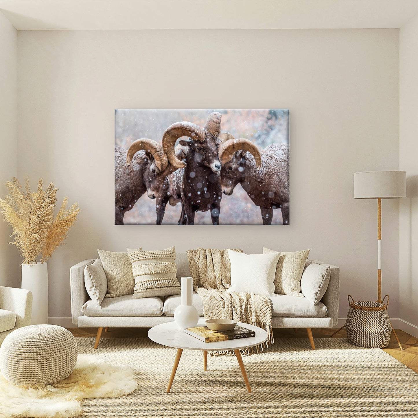 Bighorn Sheep Rams in North American Snow Wall Art Decor 100% Australian Made