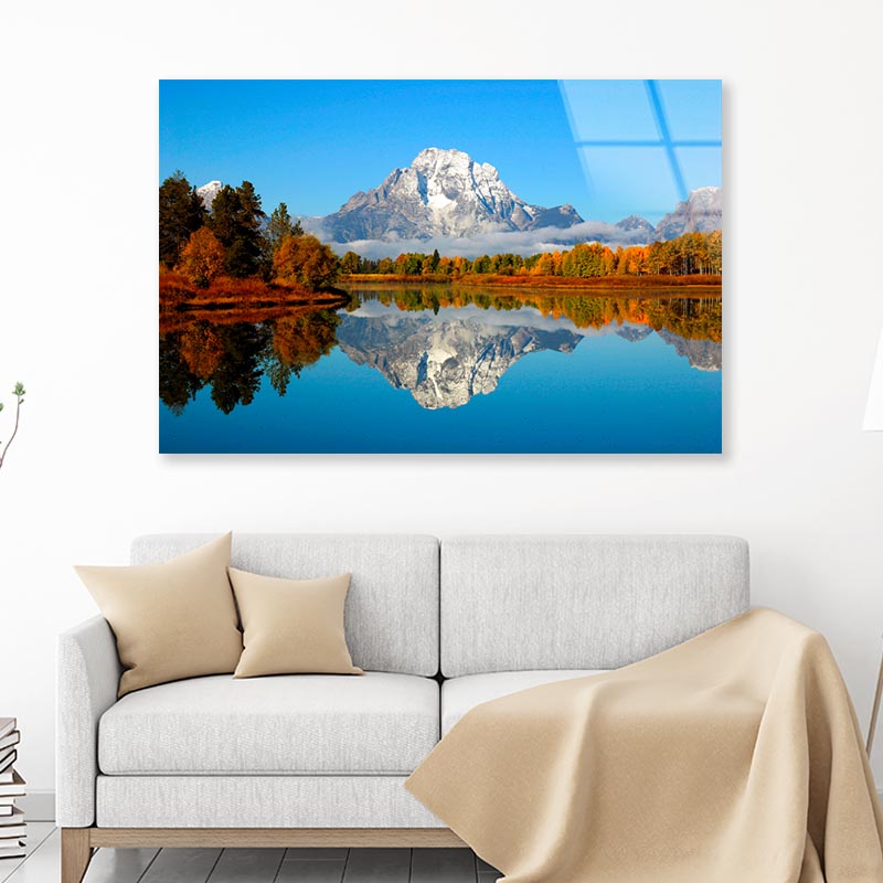 Mountain Is Reflected in A Lake Acrylic Glass Print Tempered Glass Wall Art 100% Made in Australia Ready to Hang - Bella Home Decor