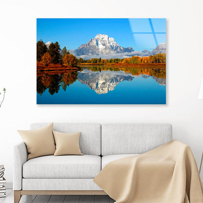 Mountain Is Reflected in A Lake Acrylic Glass Print Tempered Glass Wall Art 100% Made in Australia Ready to Hang - Bella Home Decor