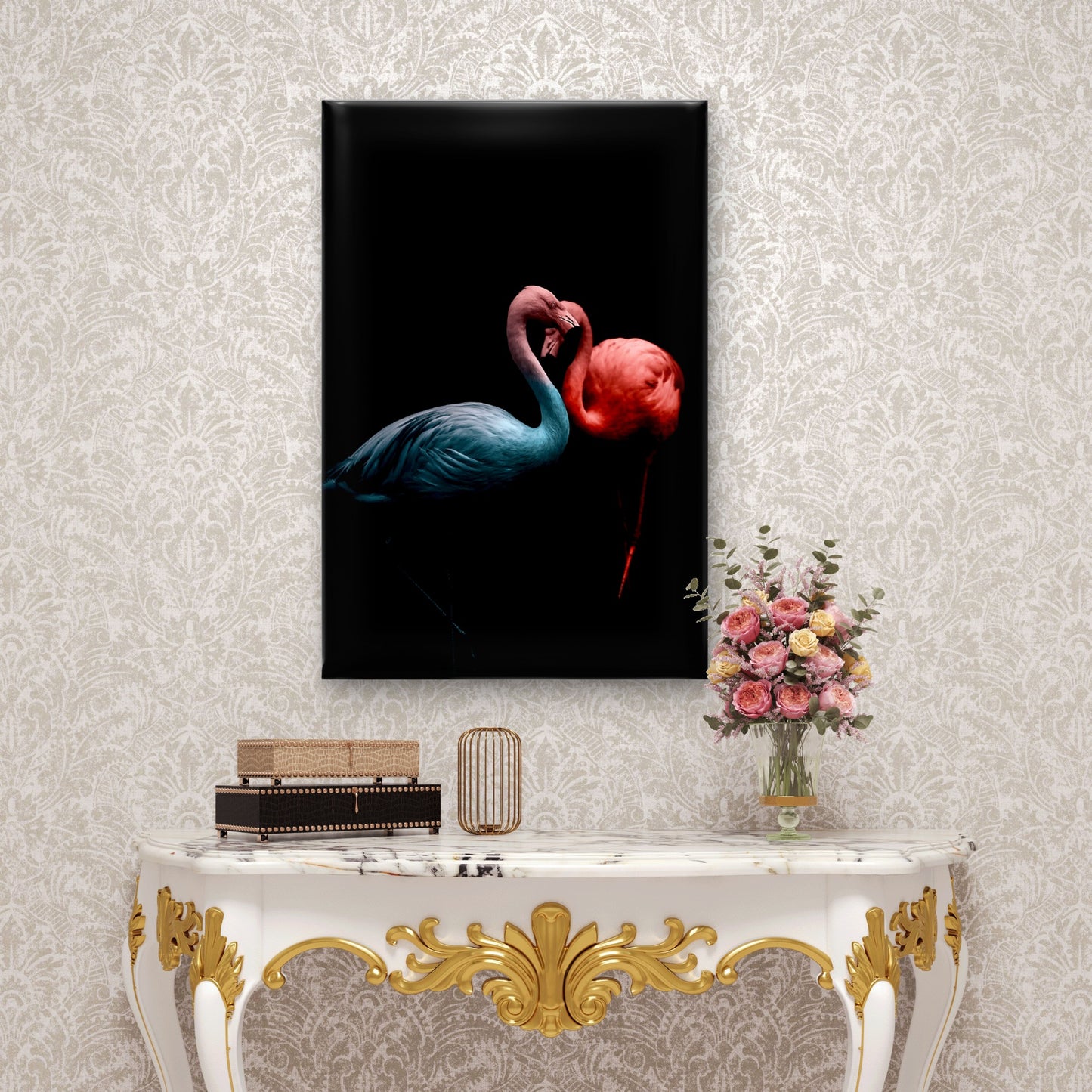 Couple of Flamingos Red and Blue Animals Wall Art Decor 100% Australian Made