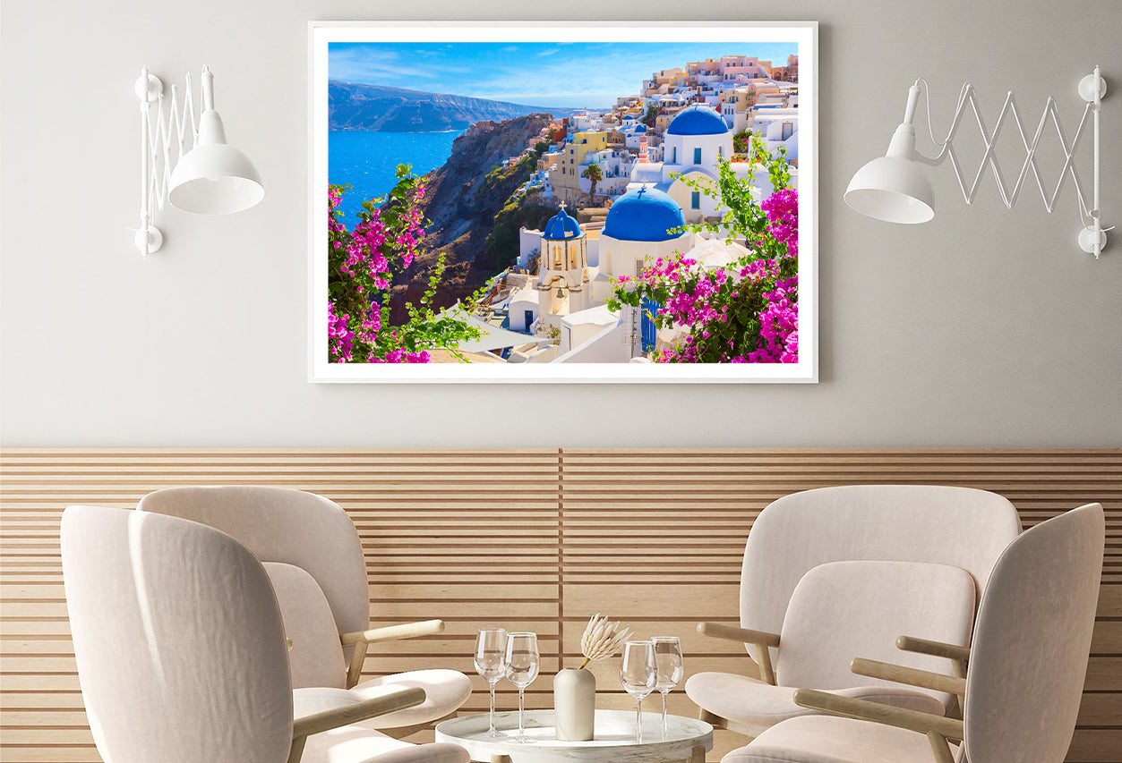 Buildings of Oia Town and Flowers Home Decor Premium Quality Poster Print Choose Your Sizes - Bella Home Decor