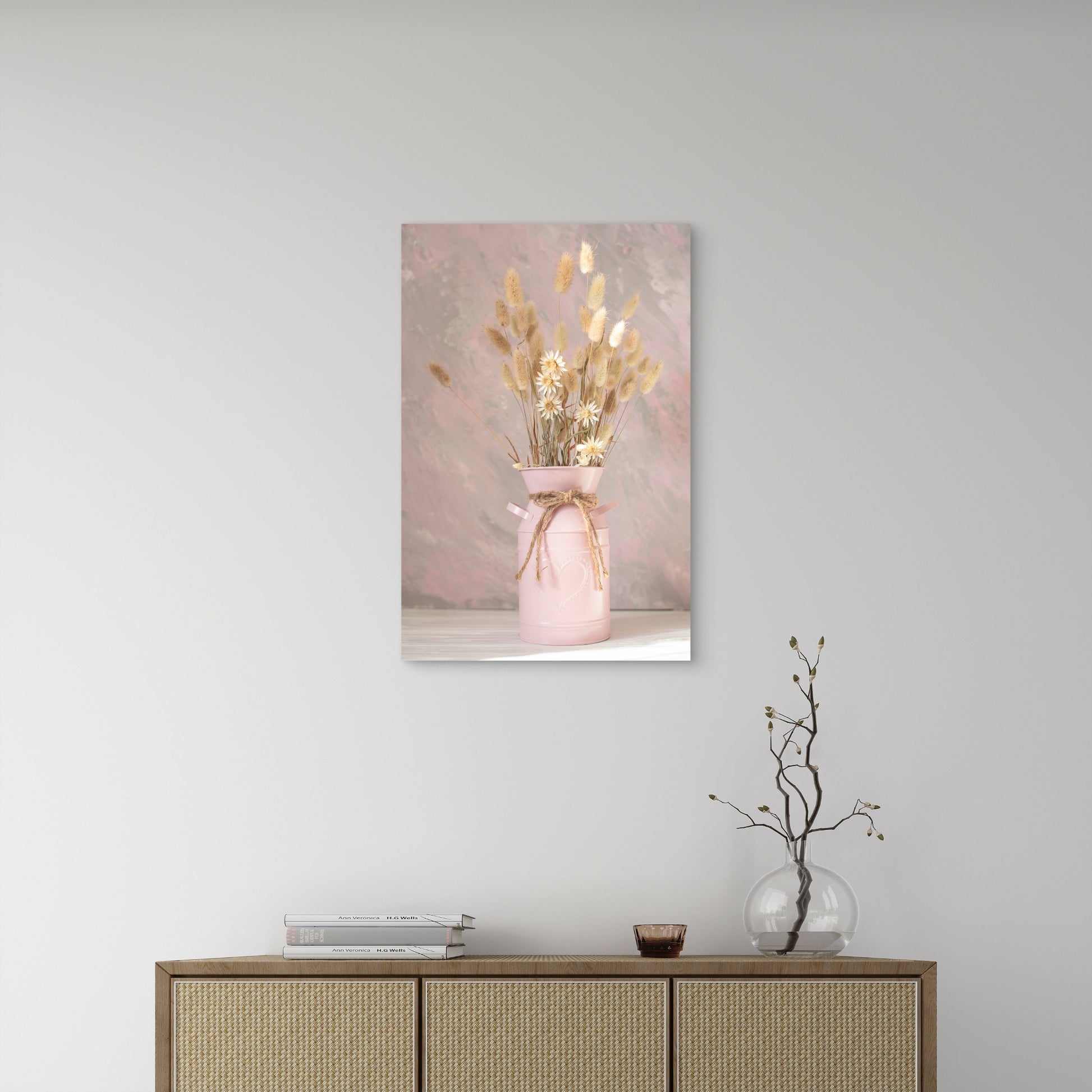 Cozy Dried Bunny Tail Grass Vase 40x60cm Metal Print Ready to Hang - Bella Home Decor