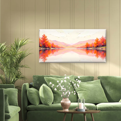 Fall Lake Reflection Mountain Wall Art Canvas Office Home Room Framed 120x60 cm - Bella Home Decor