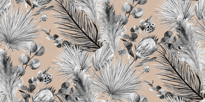 Black White Tropical Botanical Wall Art Canvas Office Home Room Framed 120x60cm