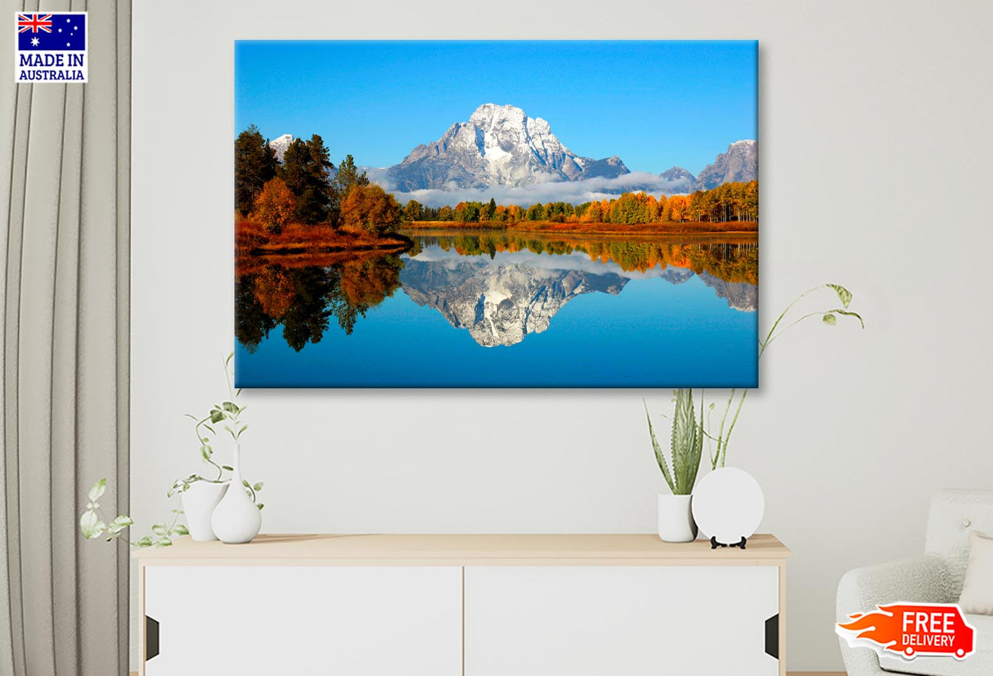 Mountain Is Reflected in A Lake  Wall Art Decor 100% Australian Made - Bella Home Decor