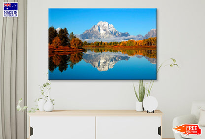 Mountain Is Reflected in A Lake  Wall Art Decor 100% Australian Made - Bella Home Decor