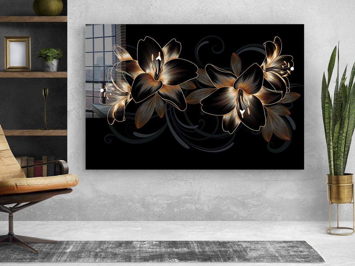 Golden Flower Abstract UV Direct Aluminum Print Australian Made Quality