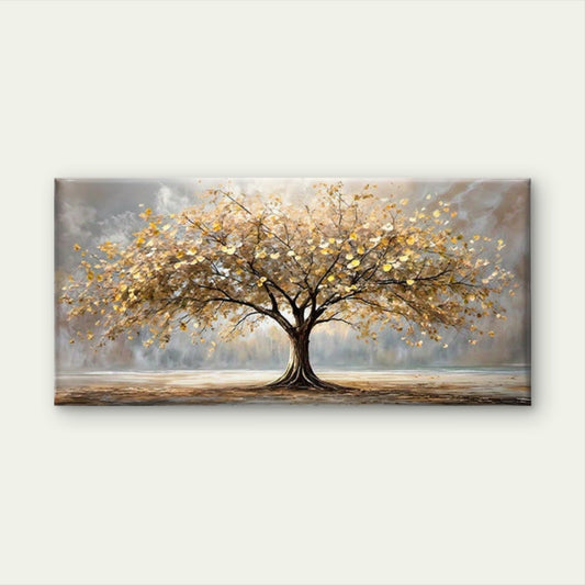 Golden & Beige Leaves Wall Art wall canvas office home room framed 120x60cm - Bella Home Decor