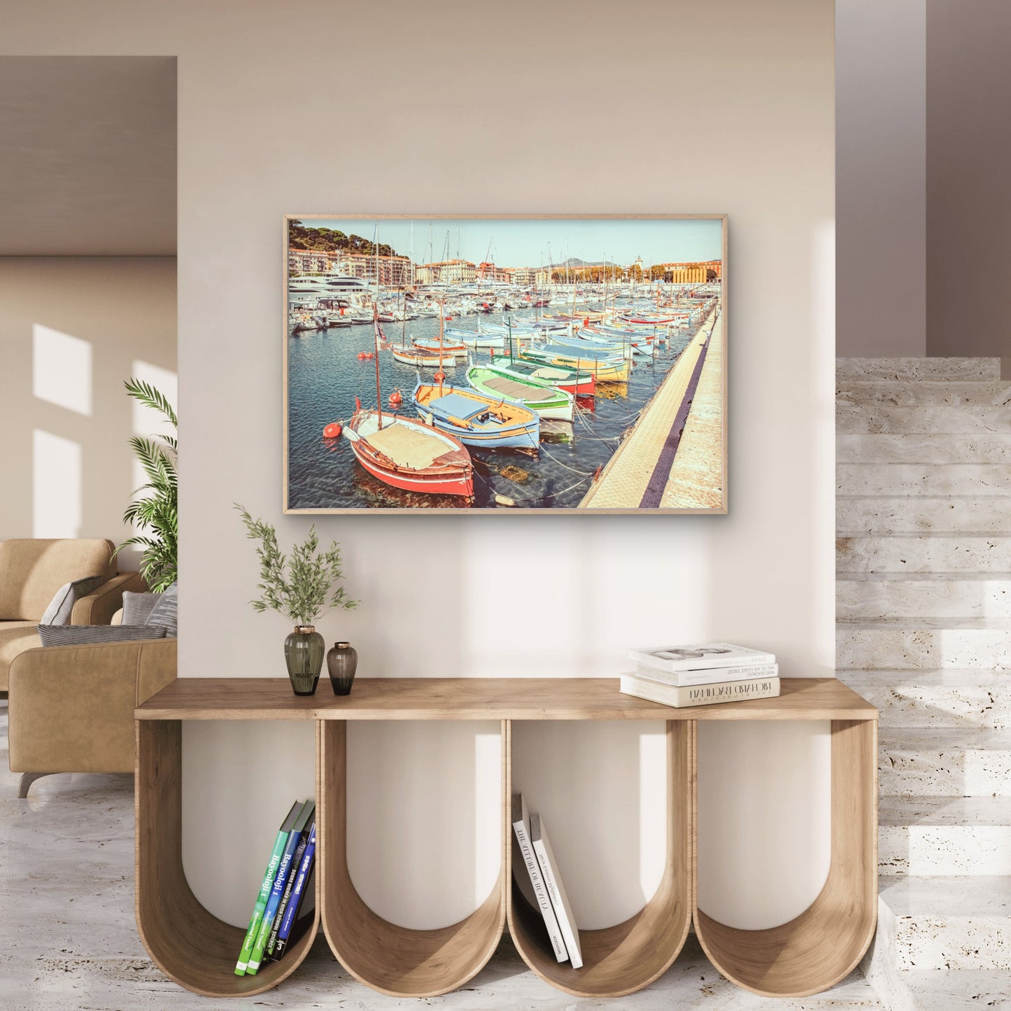 French Riviera Port Rustic Fishing Boats Mediterranean Harbour Wall Art Decor 100% Australian Made