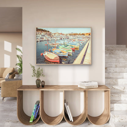 French Riviera Port Rustic Fishing Boats Mediterranean Harbour Wall Art Decor 100% Australian Made