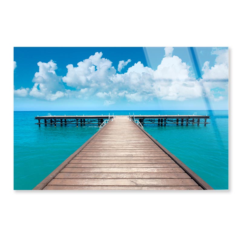 Wooden Pier In Bacalar Lagoon With Beautiful Landscape Acrylic Glass Print Tempered Glass Wall Art 100% Made in Australia Ready to Hang