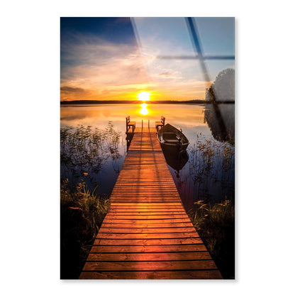 Sunset Over the Fishing Boat & Pier Portrait Photograph Acrylic Glass Print Tempered Glass Wall Art 100% Made in Australia Ready to Hang