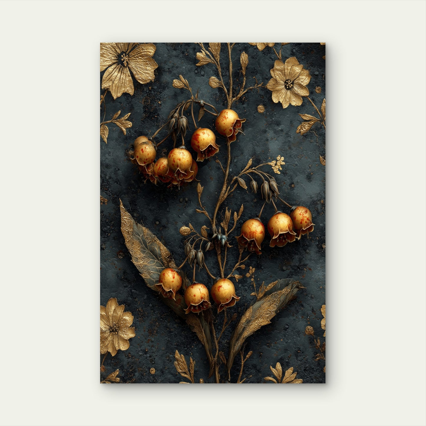 Gold Floral Lily Flower Botanical Dark 40x60cm Metal Print Ready to Hang