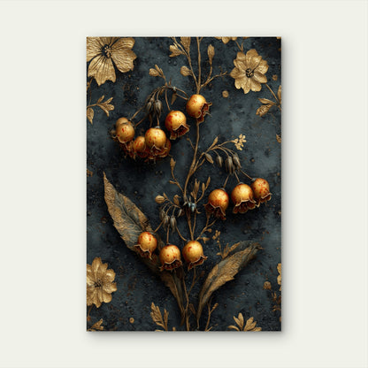 Gold Floral Lily Flower Botanical Dark 40x60cm Metal Print Ready to Hang