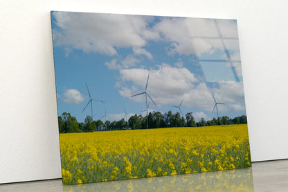 Rapeseed Plant and Wind Turbines Acrylic Glass Print Tempered Glass Wall Art 100% Made in Australia Ready to Hang - Bella Home Decor
