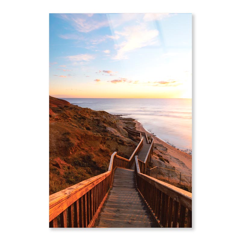 Stair Walkway Along the Coastline with Sunset View at Port Noarlunga, South AustraliaPortrait Photograph Acrylic Glass Print Tempered Glass Wall Art 100% Made in Australia Ready to Hang - Bella Home Decor