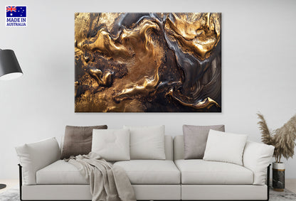 Abstract Gold Black Fluid Metallic Patterns Wall Art Decor 100% Australian Made