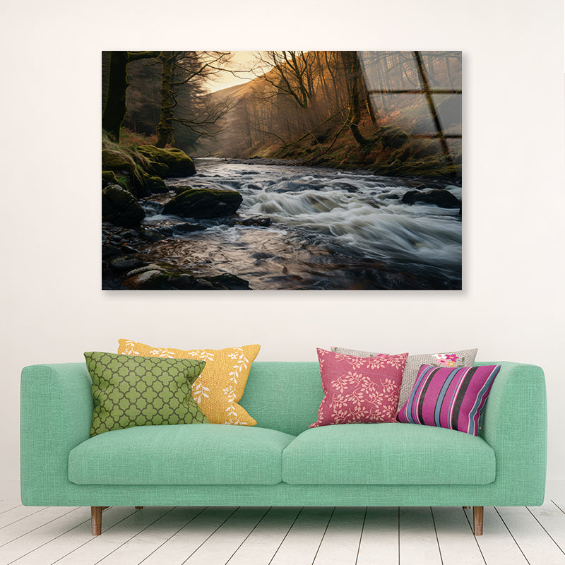 The River Flows through the Mountains of Wales Acrylic Glass Print Tempered Glass Wall Art 100% Made in Australia Ready to Hang - Bella Home Decor