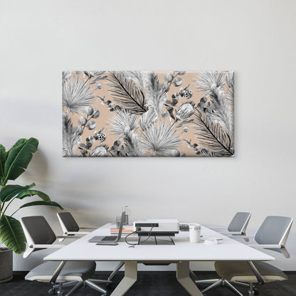 Black White Tropical Botanical Wall Art Canvas Office Home Room Framed 120x60cm