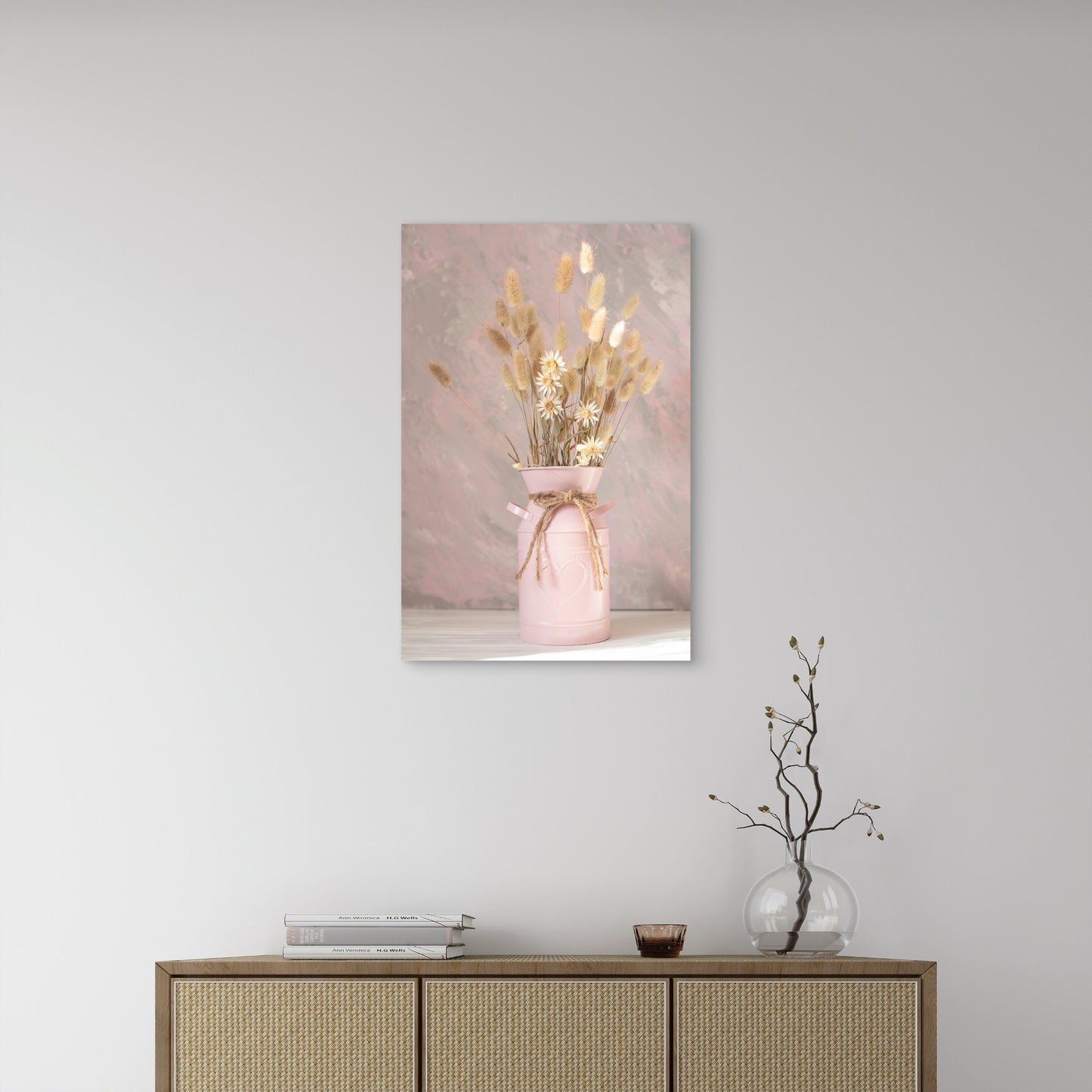 Cozy Dried Bunny Tail Grass Vase 60x90cm Metal Print Ready to Hang - Bella Home Decor