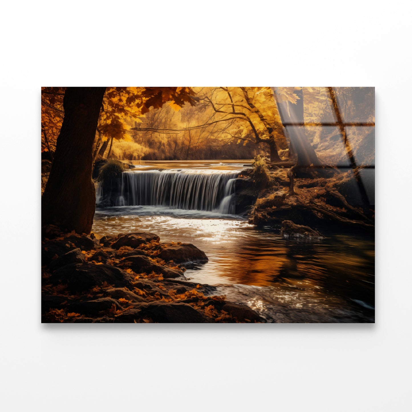 Beautiful autumn with Yellow Trees and Water Acrylic Glass Print Tempered Glass Wall Art 100% Made in Australia Ready to Hang - Bella Home Decor