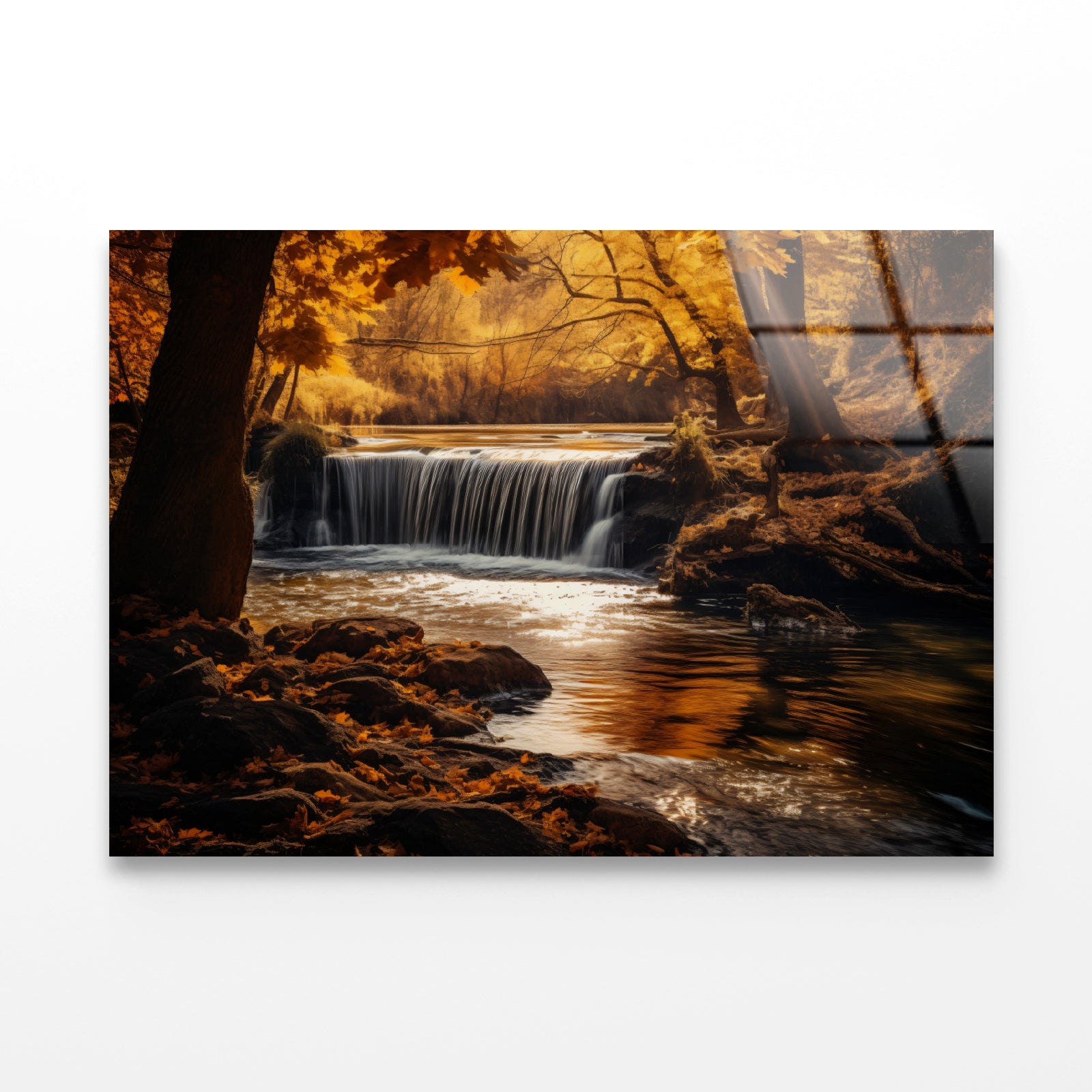 Beautiful autumn with Yellow Trees and Water Acrylic Glass Print Tempered Glass Wall Art 100% Made in Australia Ready to Hang - Bella Home Decor