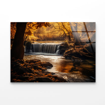 Beautiful autumn with Yellow Trees and Water Acrylic Glass Print Tempered Glass Wall Art 100% Made in Australia Ready to Hang - Bella Home Decor