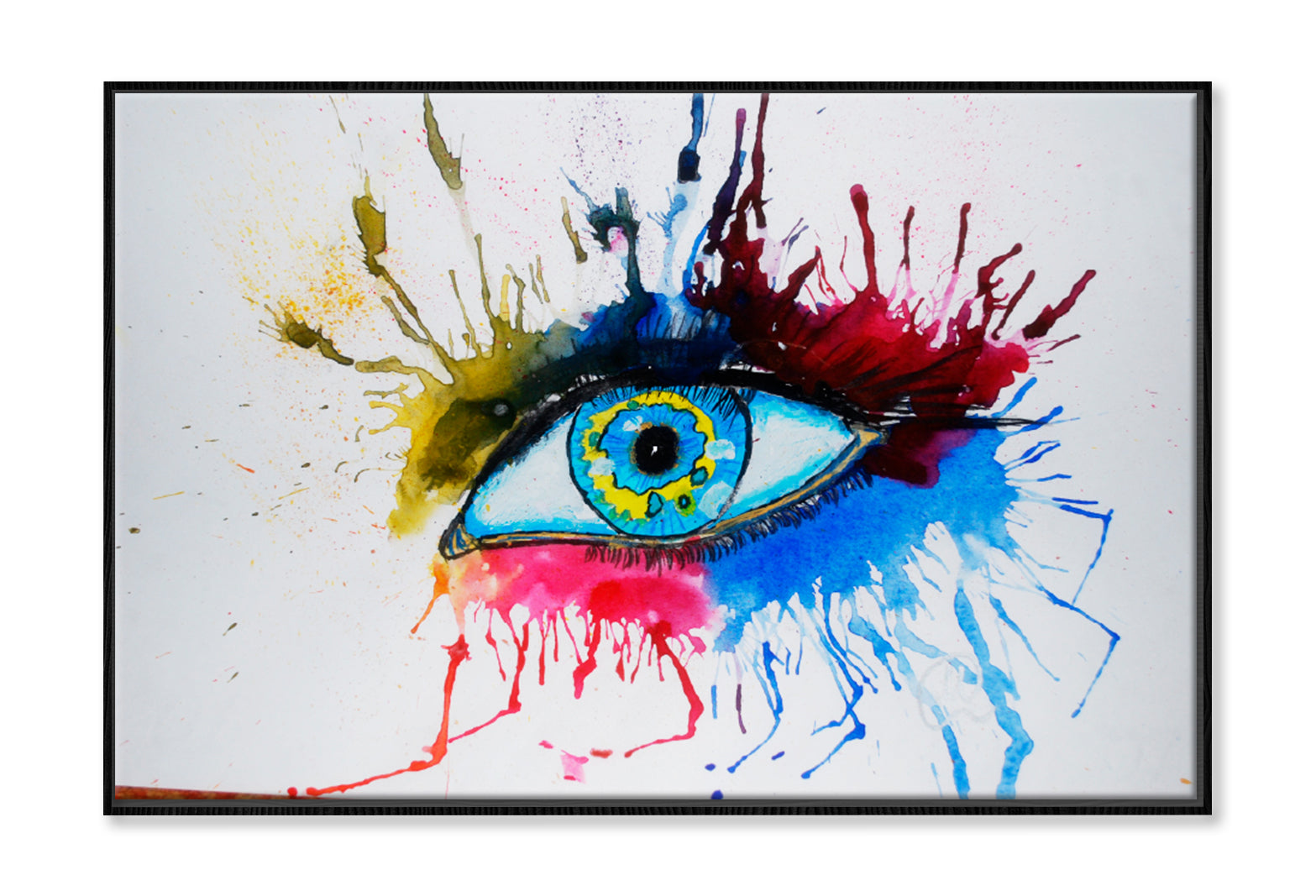 Abstract Eye Made With Colorful Watercolor Limited Edition High Quality Print Canvas Box Framed Black