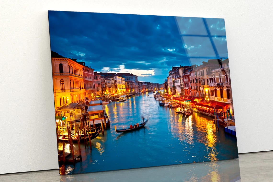 Grand Canal at Night, Venice Acrylic Glass Print Tempered Glass Wall Art 100% Made in Australia Ready to Hang - Bella Home Decor