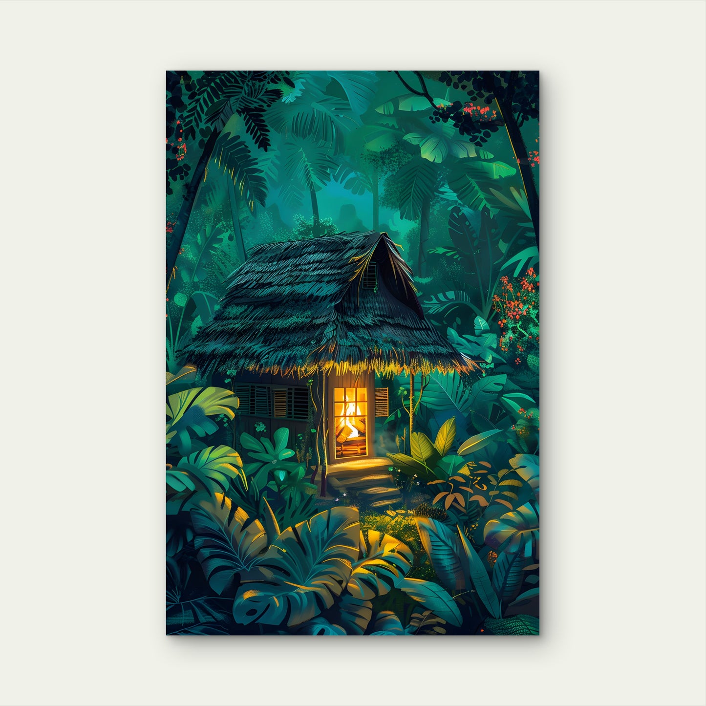 Rainforest Cottage Tropical Hut 40x60cm Metal Print Ready to Hang