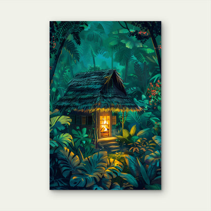 Rainforest Cottage Tropical Hut 40x60cm Metal Print Ready to Hang