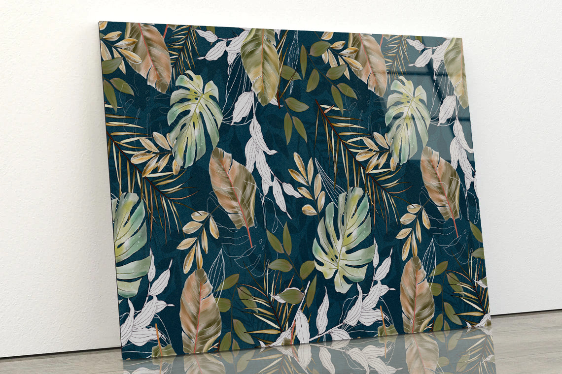 Beautiful Pattern of Tropical Leaves Acrylic Glass Print Tempered Glass Wall Art 100% Made in Australia Ready to Hang - Bella Home Decor