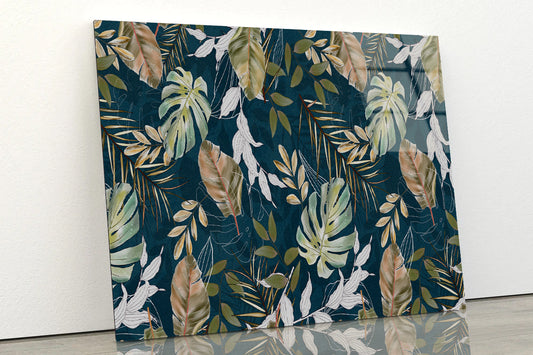 Beautiful Pattern of Tropical Leaves Acrylic Glass Print Tempered Glass Wall Art 100% Made in Australia Ready to Hang - Bella Home Decor