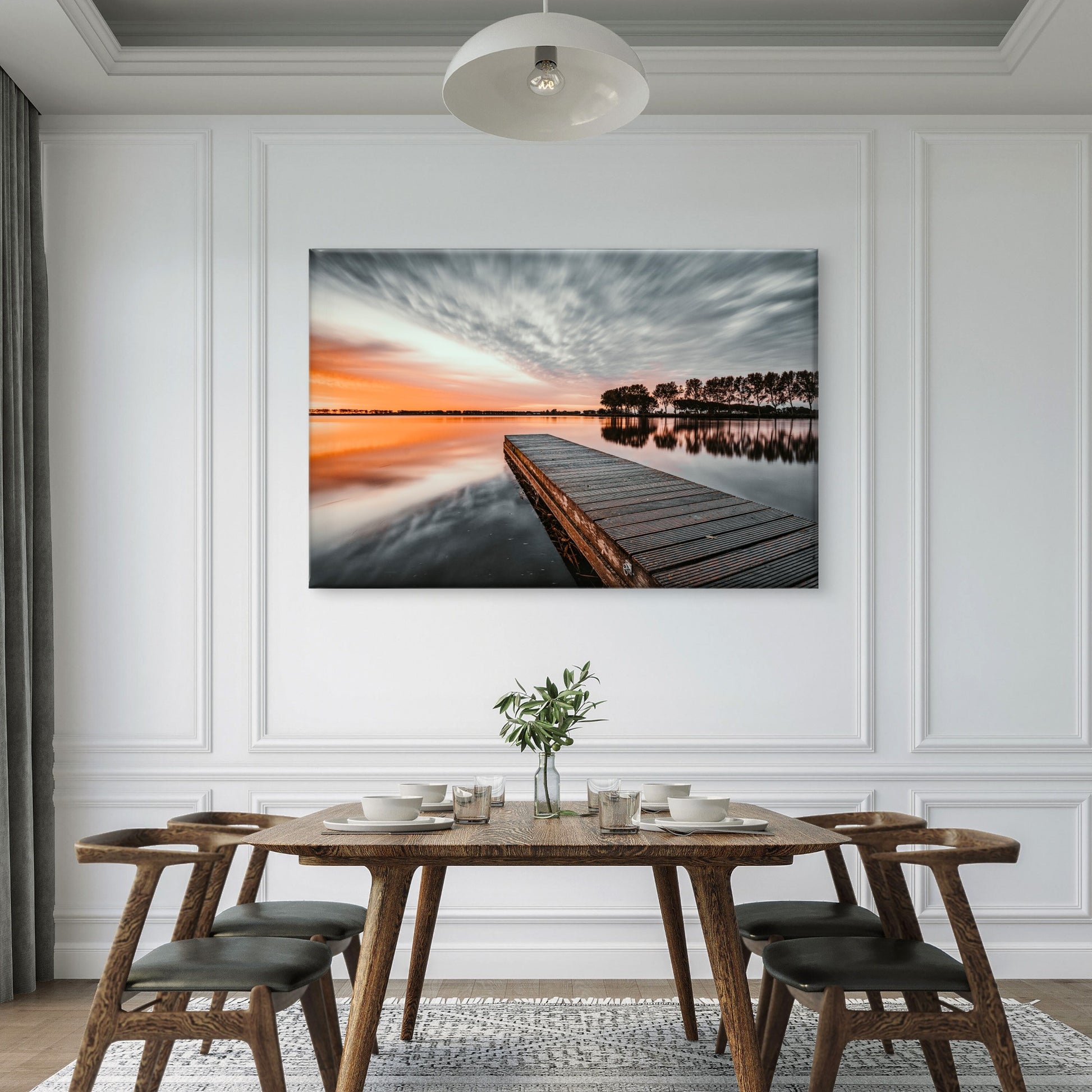 Wooden Lake Pier Sunset Dirkshorn Netherlands Wall Art Decor 100% Australian Made - Bella Home Decor