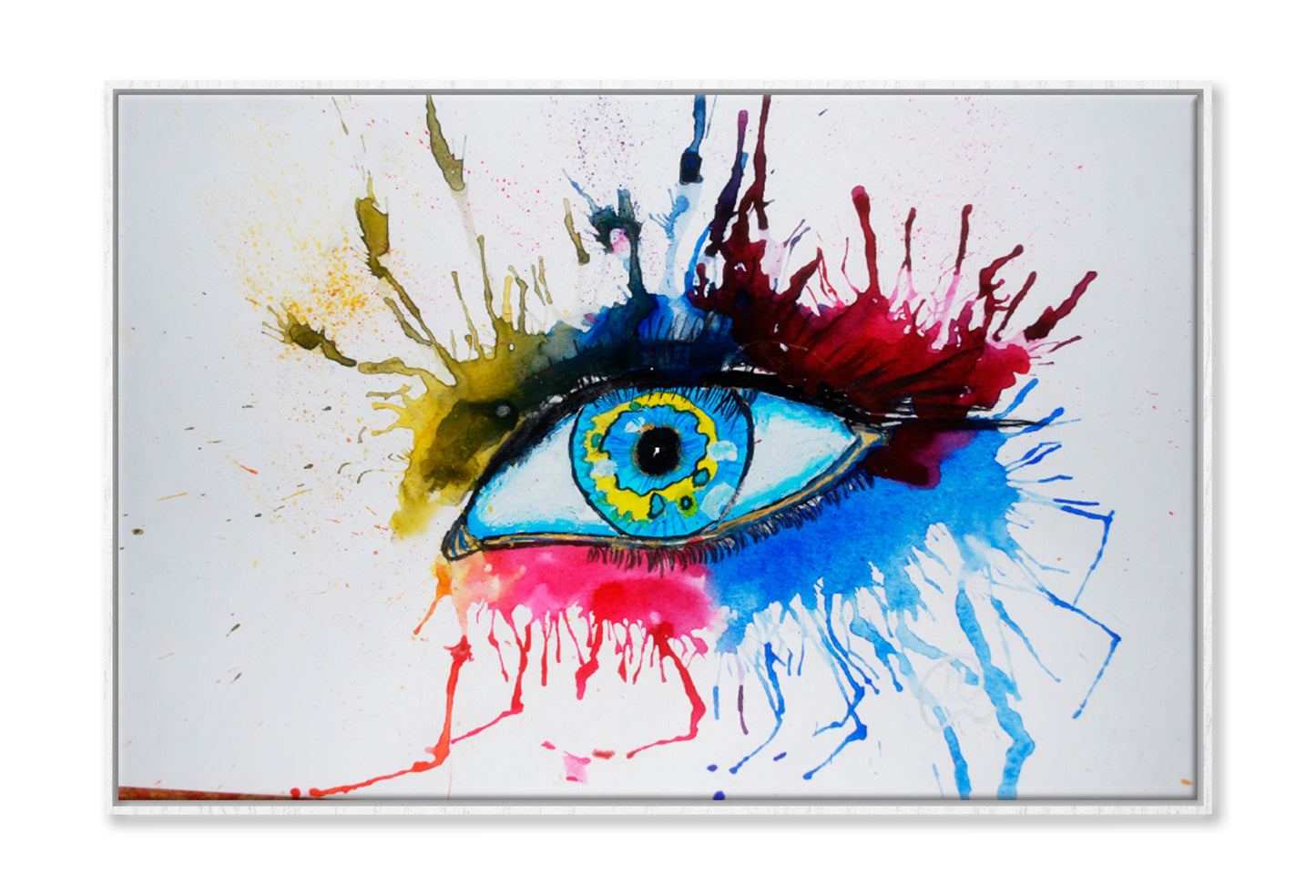 Abstract Eye Made With Colorful Watercolor Limited Edition High Quality Print Canvas Box Framed White